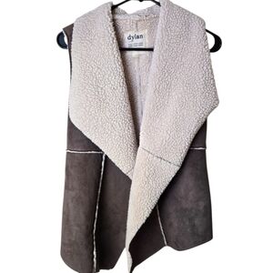 Dylan Women's Brown and Cream Shearling Vest - Fleece Cozy EUC